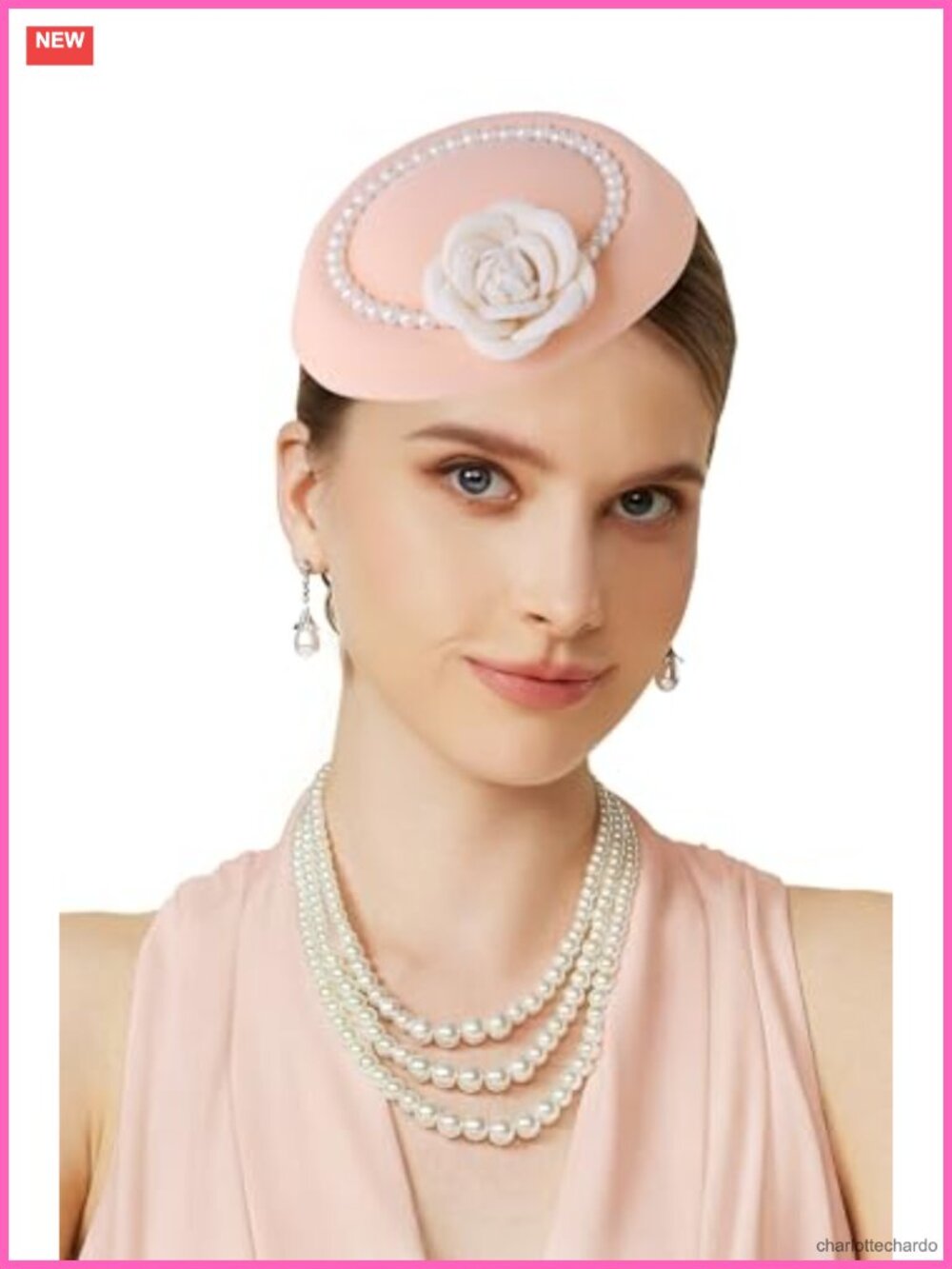 Pearl Flower Pillbox Fascinator Hat with Hair Clip & Headband